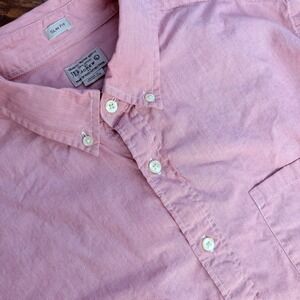 J.Crew Mens Slim Fit Button Down Shirt Red White Striped Long Sleeve